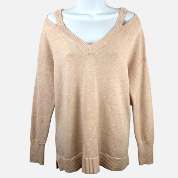 Loft Cold Shoulder Sweater Light Pink V Neck - Picture 1 of 12